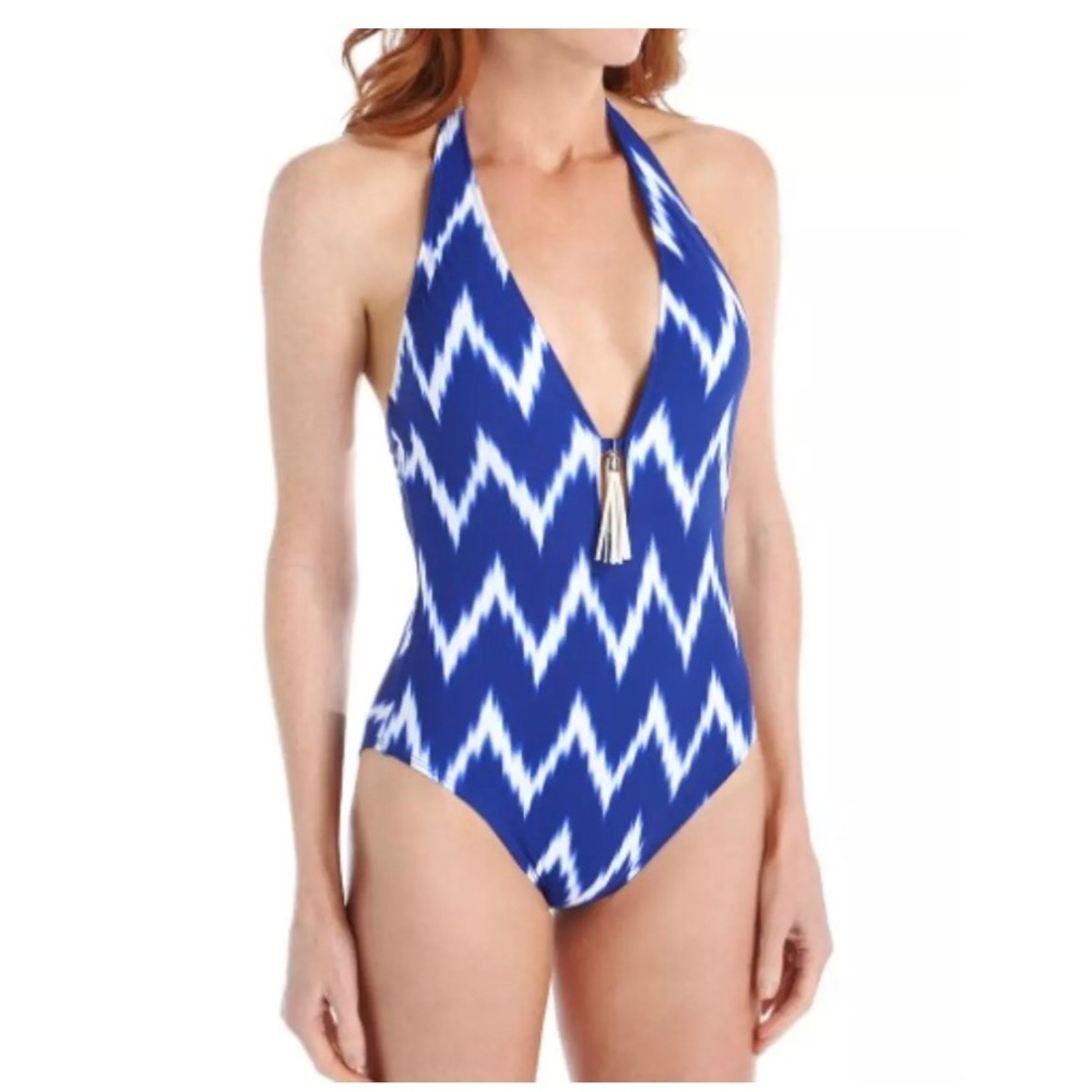 NEW! La Blanca Night Waves'‎ Halter One-Piece Swimsuit BLUE [ SZ 6 ] #651